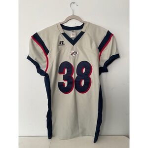 1990s Russell Athletic Mens Football Jersey Grey Navy Red Number 38 XL VTG Y2K